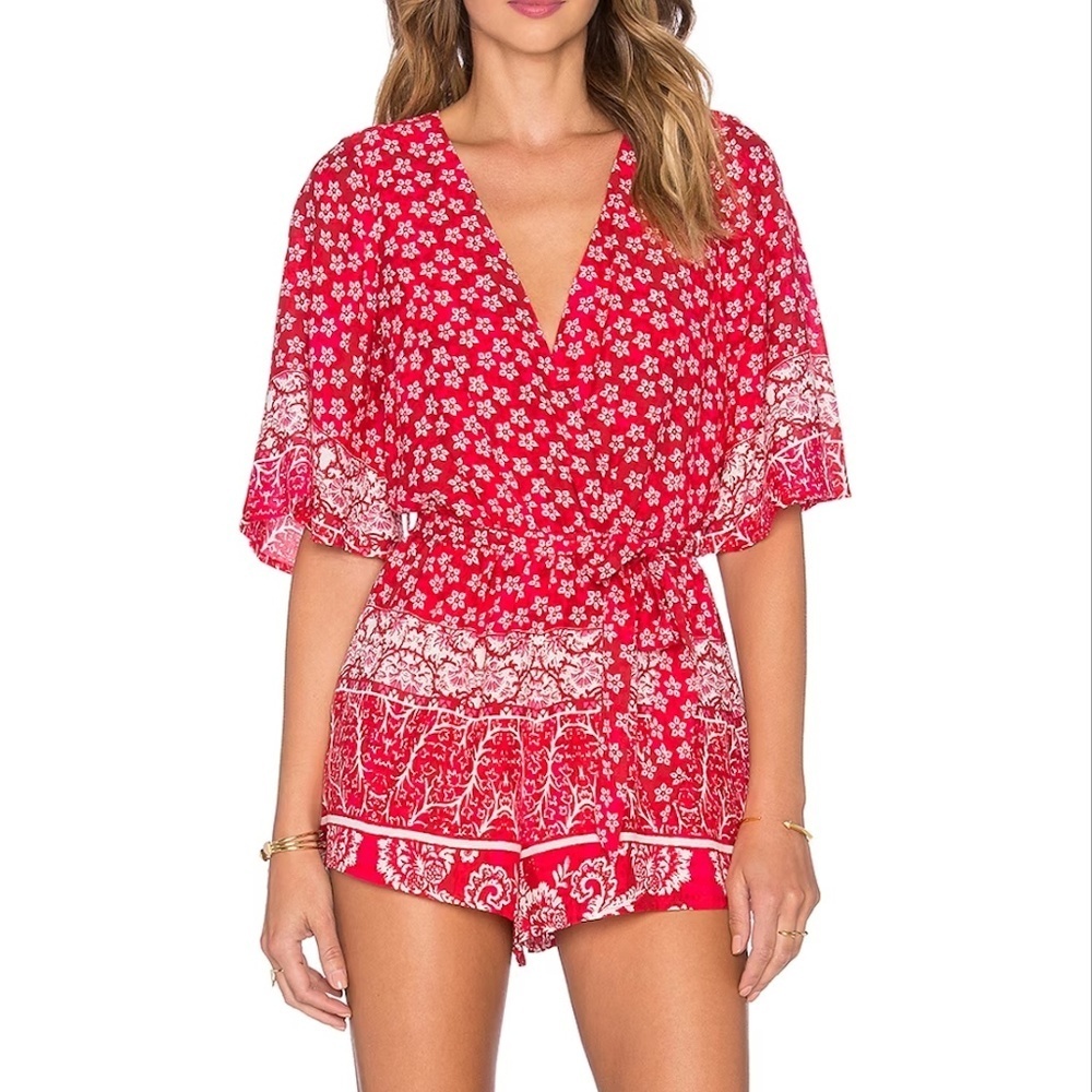 Lovers + Friends Isabelle Romper in Red Scarf - Picture 2 of 11